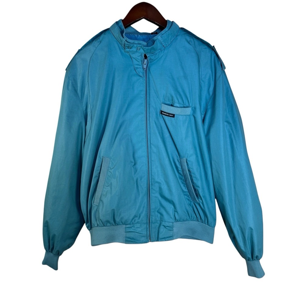 Vintage Members Only Iconic Racer Lightweight Bomber Jacket Aqua Blue‎ Size 40